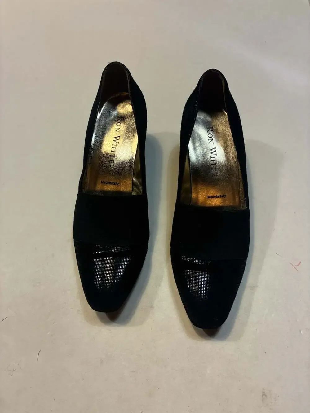 Ron White Black Suede and Mesh Wedge Heels Made in Italy